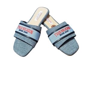 True Religion Women's Blue Slide Sandals Size 8